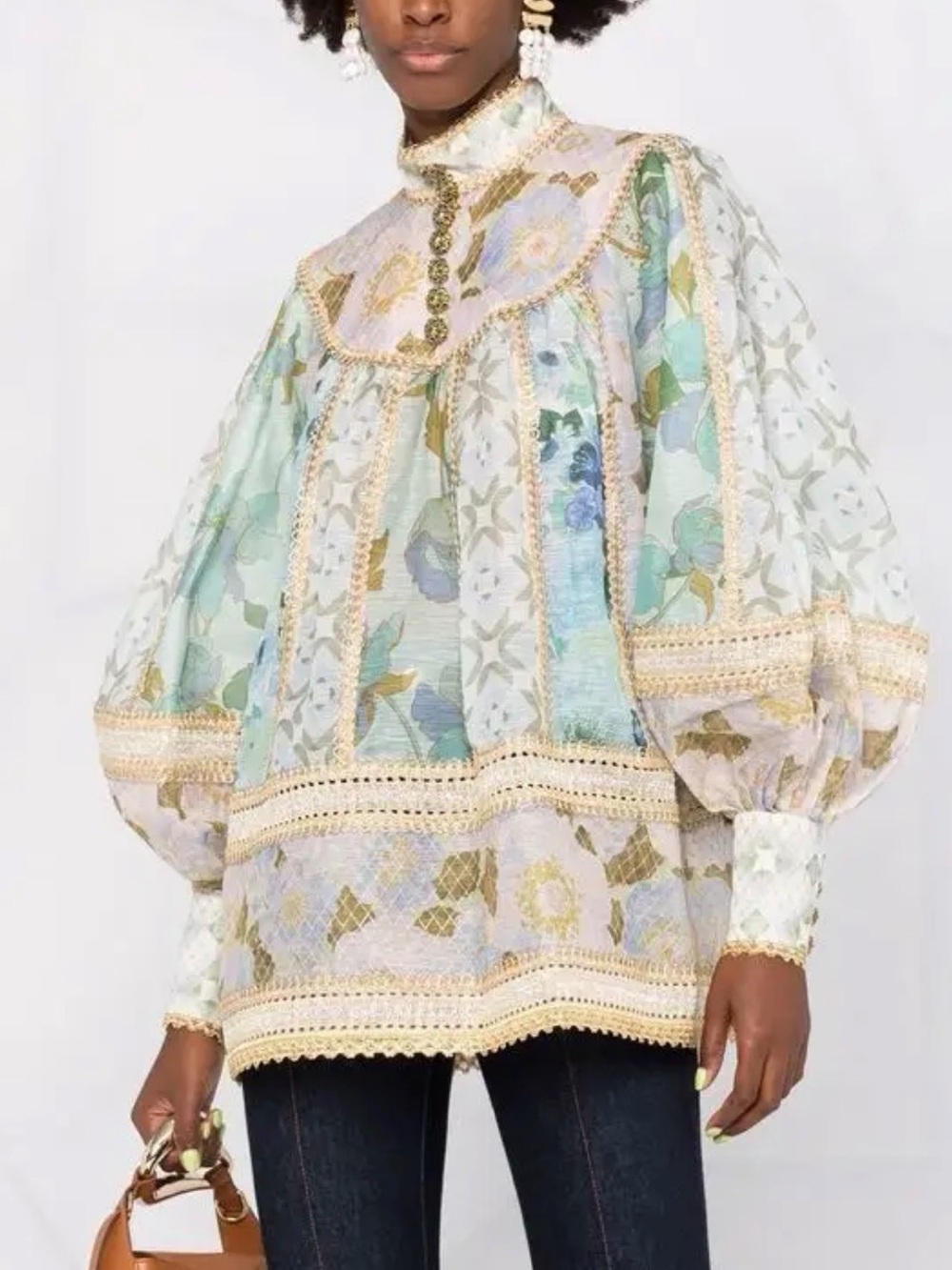ZIMMERMANN Rythym Spliced Linen Silk Top Fall 2021
